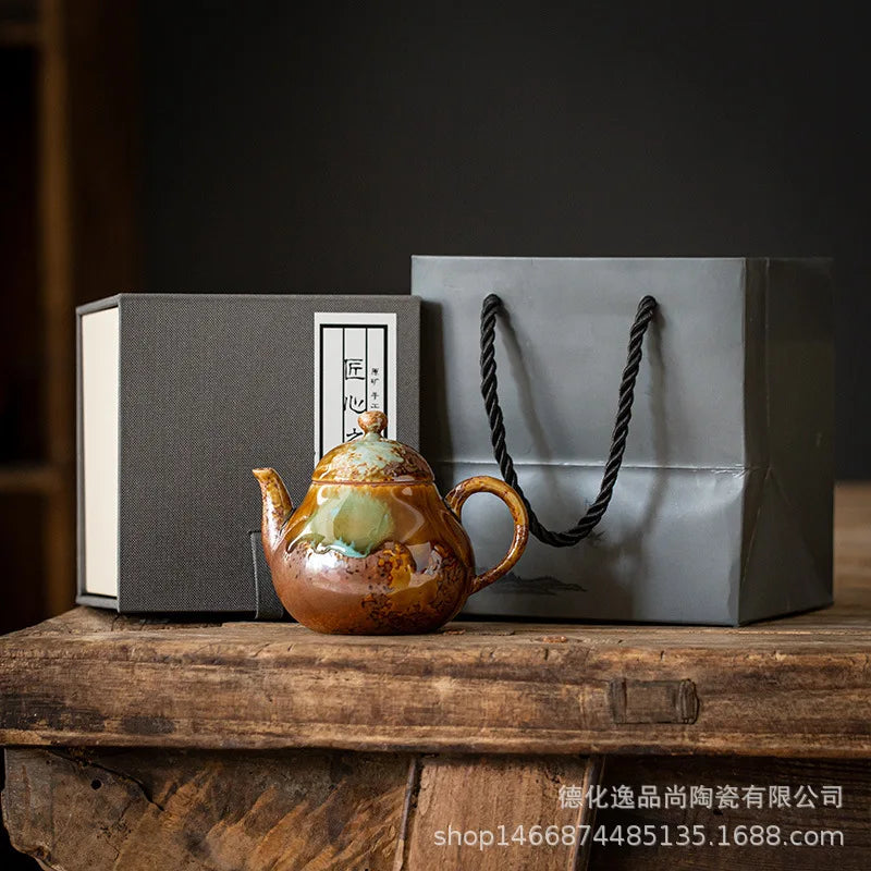 Japanese hand-held tea set drop kettle Tea set antique ceramic teapot retro wood tea set Kitchen restaurant bar Home garden