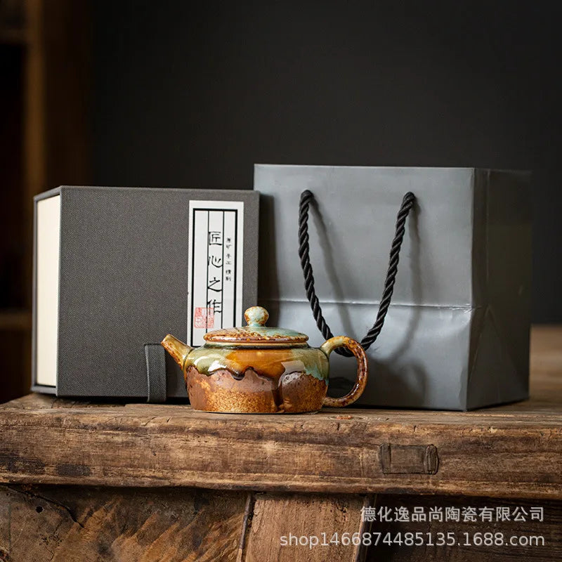Japanese hand-held tea set drop kettle Tea set antique ceramic teapot retro wood tea set Kitchen restaurant bar Home garden