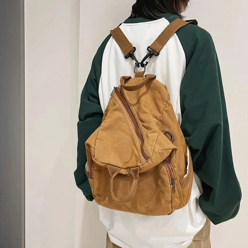 Japanese lazy feng shui wash canvas for men and women large capacity single shoulder messenger bag small backpack