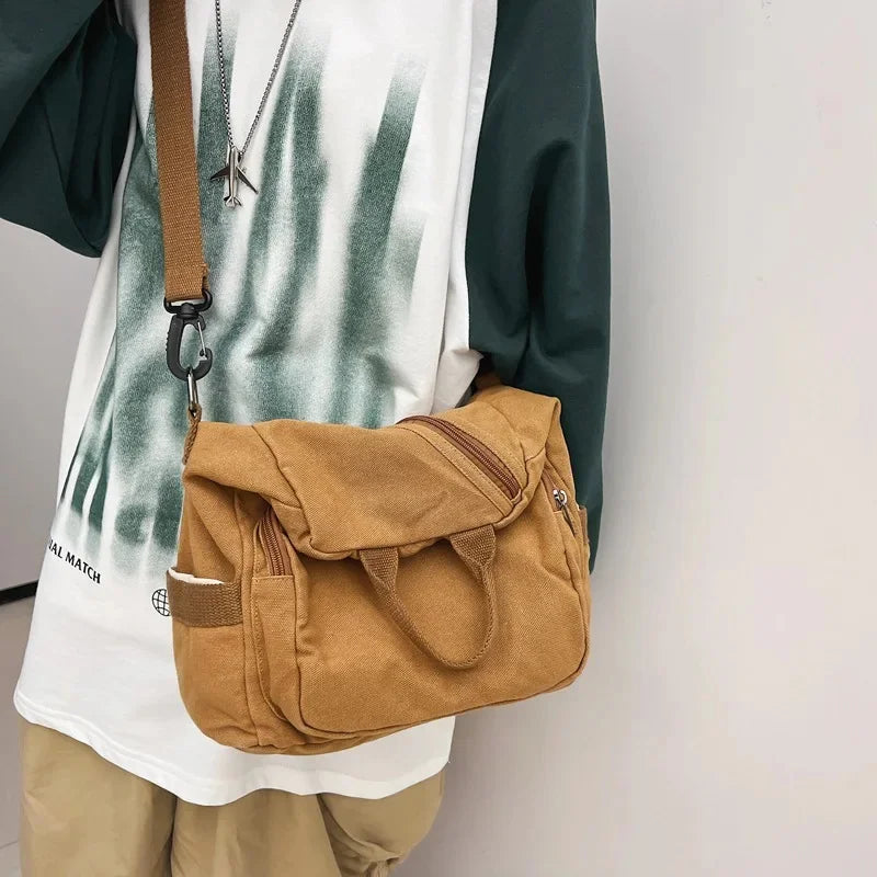 Japanese lazy feng shui wash canvas for men and women large capacity single shoulder messenger bag small backpack