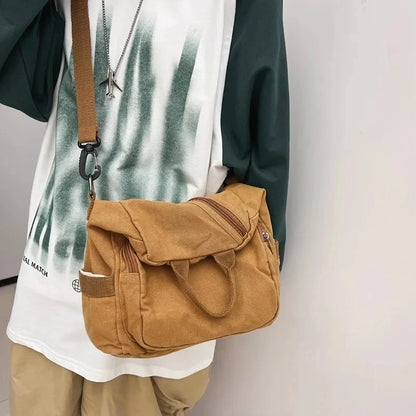 Japanese lazy feng shui wash canvas for men and women large capacity single shoulder messenger bag small backpack