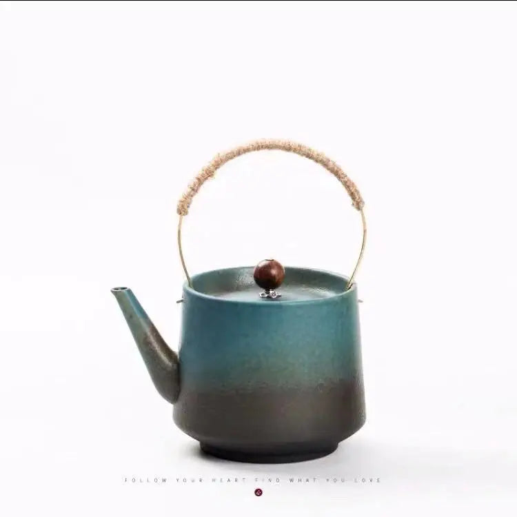 Japanese-style Black Pottery Teapot Vintage Ceramic Side Handle Teapot Antique Burn Kettle Tea Infuser Kung Fu Tea Set Gifts