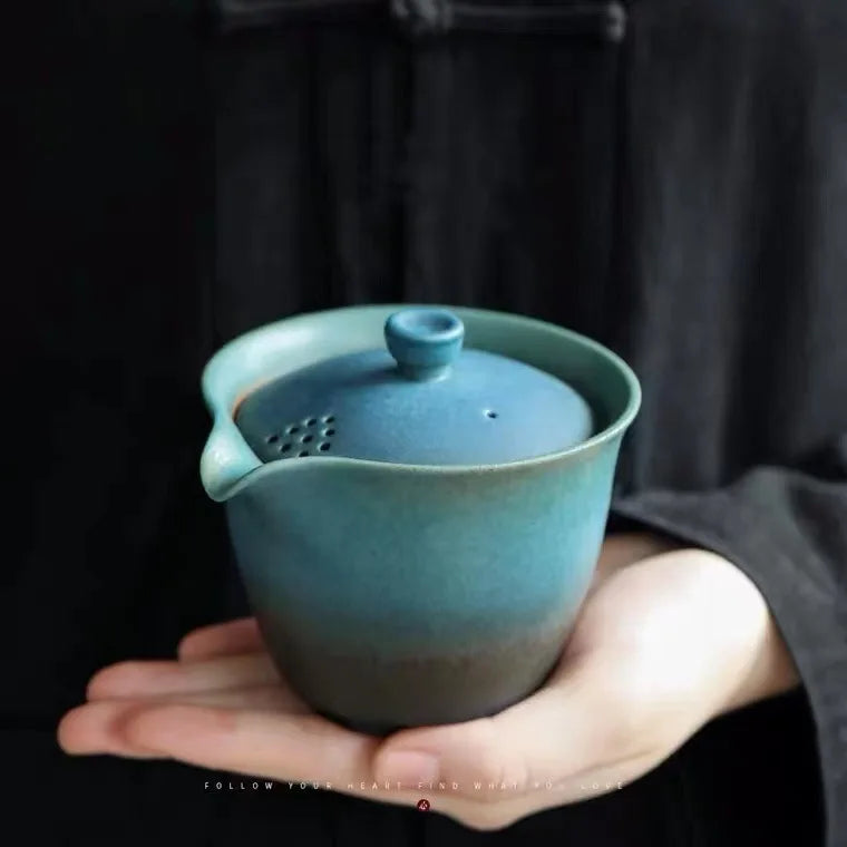 Japanese-style Black Pottery Teapot Vintage Ceramic Side Handle Teapot Antique Burn Kettle Tea Infuser Kung Fu Tea Set Gifts