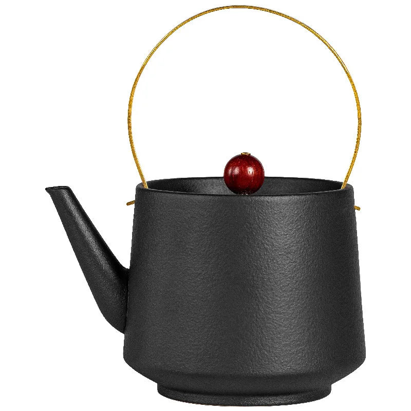 Japanese-style Black Pottery Teapot Vintage Ceramic Side Handle Teapot Antique Burn Kettle Tea Infuser Kung Fu Tea Set Gifts