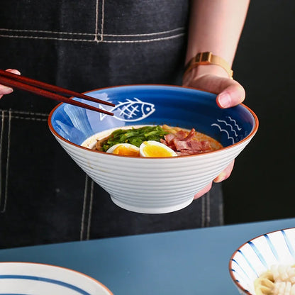 Japanese-style Ceramic Tableware Big Soup Bowl Household Large Ramen Bowl Bucket Hat Trumpet Bowl Instant Noodle Bowl Net Red