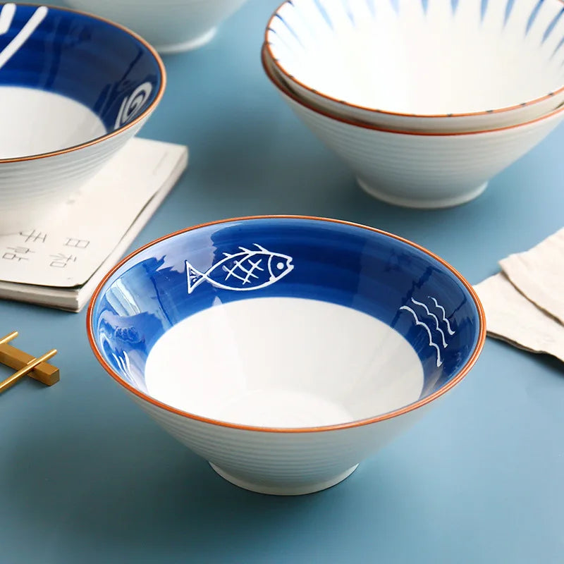 Japanese-style Ceramic Tableware Big Soup Bowl Household Large Ramen Bowl Bucket Hat Trumpet Bowl Instant Noodle Bowl Net Red