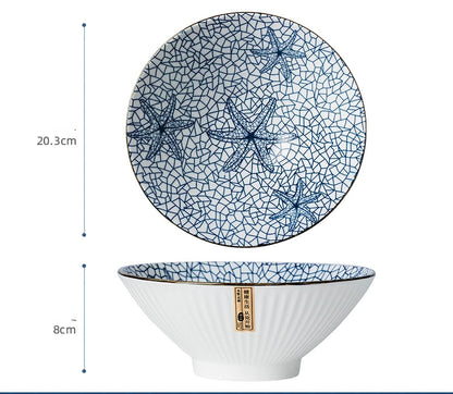 Japanese-style Ceramic Tableware Big Soup Bowl Household Large Ramen Bowl Bucket Hat Trumpet Bowl Instant Noodle Bowl Net Red
