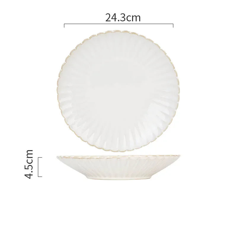 Japanese-style Chrysanthemum White Ceramic Plate  Sushi Salad Steak  Breakfast  Microwave Oven Special Kitchen Home Plate