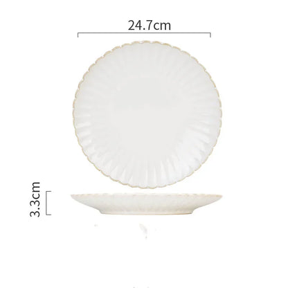 Japanese-style Chrysanthemum White Ceramic Plate  Sushi Salad Steak  Breakfast  Microwave Oven Special Kitchen Home Plate