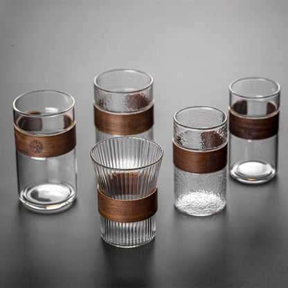 Japanese-style Creative Heat-resistant Glass Home Tea Cup with Bamboo Pad Office Thickened Transparent Water Cup Green Tea Cup