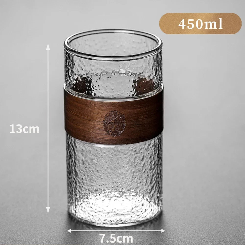 Japanese-style Creative Heat-resistant Glass Home Tea Cup with Bamboo Pad Office Thickened Transparent Water Cup Green Tea Cup