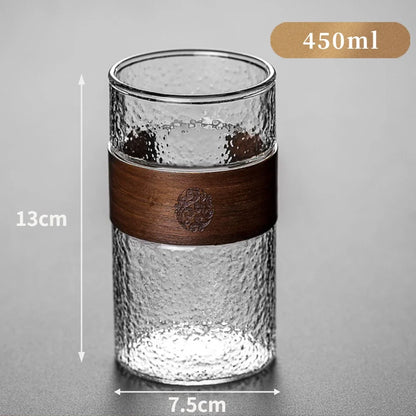 Japanese-style Creative Heat-resistant Glass Home Tea Cup with Bamboo Pad Office Thickened Transparent Water Cup Green Tea Cup