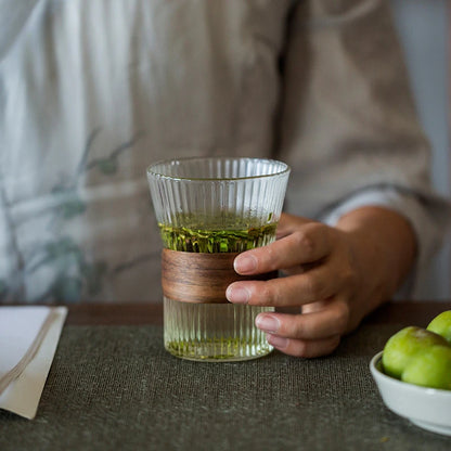 Japanese-style Creative Heat-resistant Glass Home Tea Cup with Bamboo Pad Office Thickened Transparent Water Cup Green Tea Cup