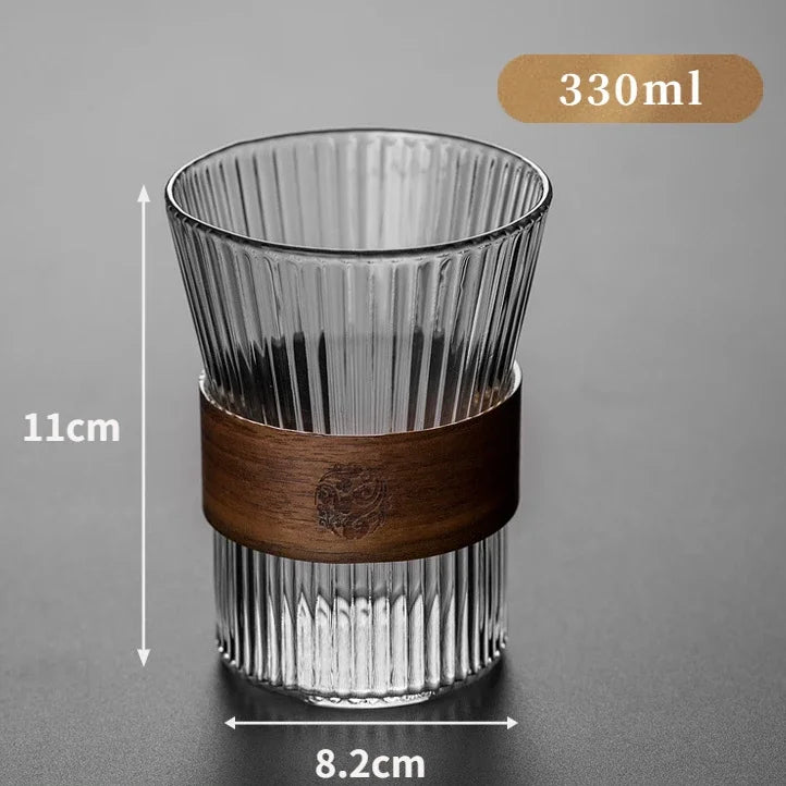 Japanese-style Creative Heat-resistant Glass Home Tea Cup with Bamboo Pad Office Thickened Transparent Water Cup Green Tea Cup