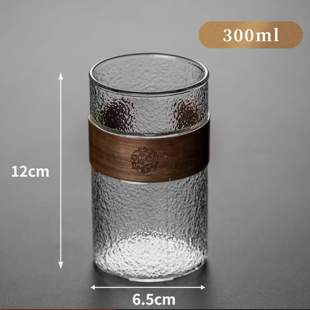 Japanese-style Creative Heat-resistant Glass Home Tea Cup with Bamboo Pad Office Thickened Transparent Water Cup Green Tea Cup