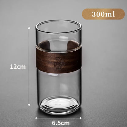 Japanese-style Creative Heat-resistant Glass Home Tea Cup with Bamboo Pad Office Thickened Transparent Water Cup Green Tea Cup