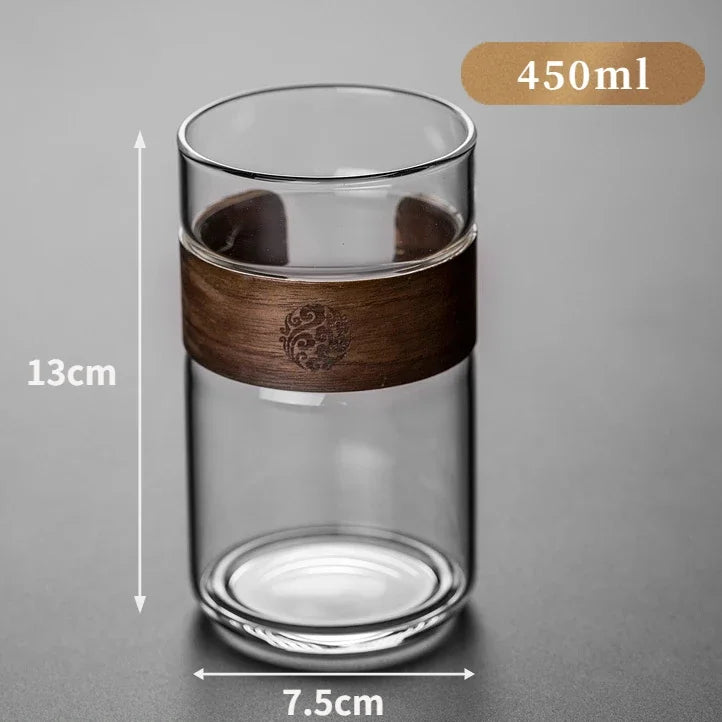 Japanese-style Creative Heat-resistant Glass Home Tea Cup with Bamboo Pad Office Thickened Transparent Water Cup Green Tea Cup