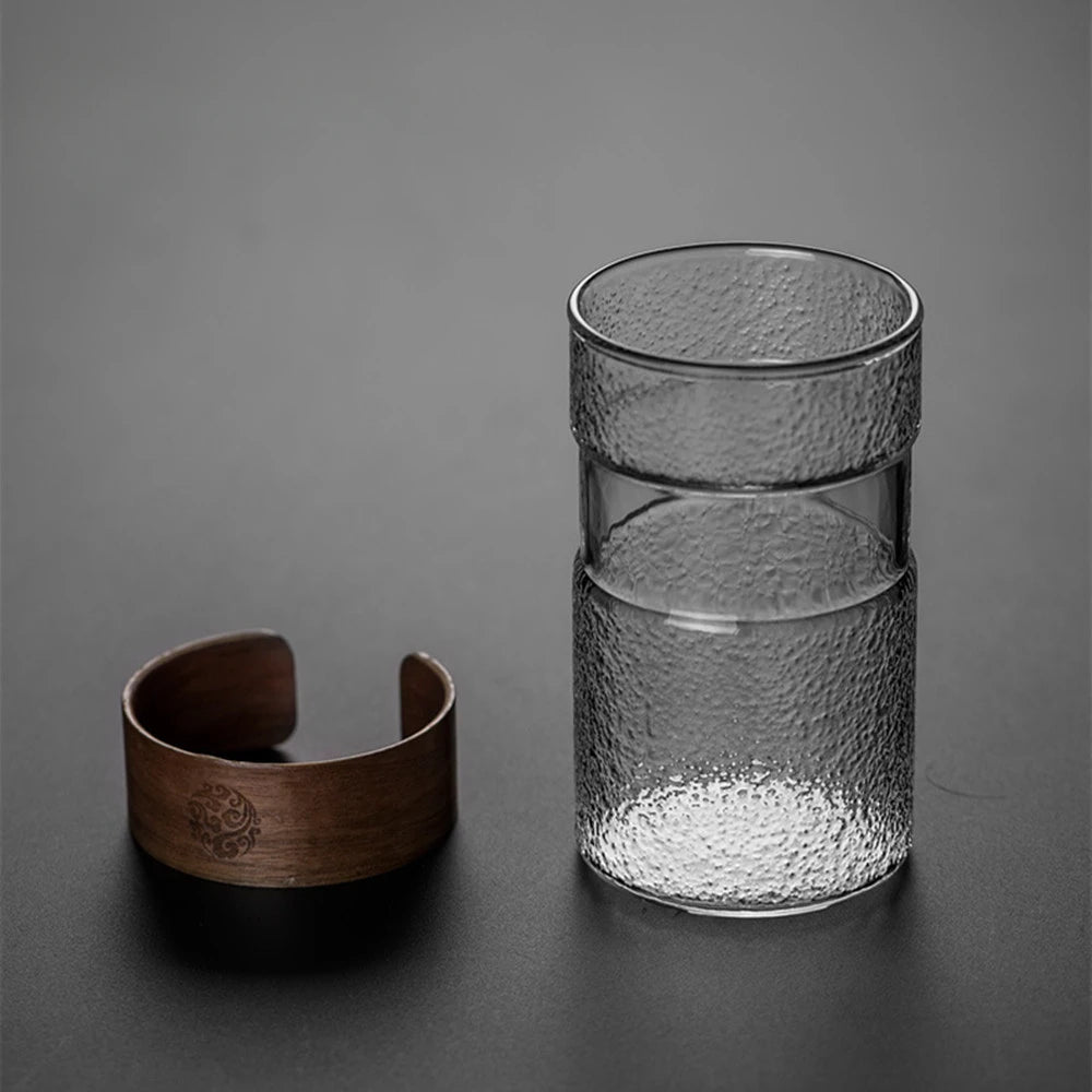 Japanese-style Creative Heat-resistant Glass Home Tea Cup with Bamboo Pad Office Thickened Transparent Water Cup Green Tea Cup