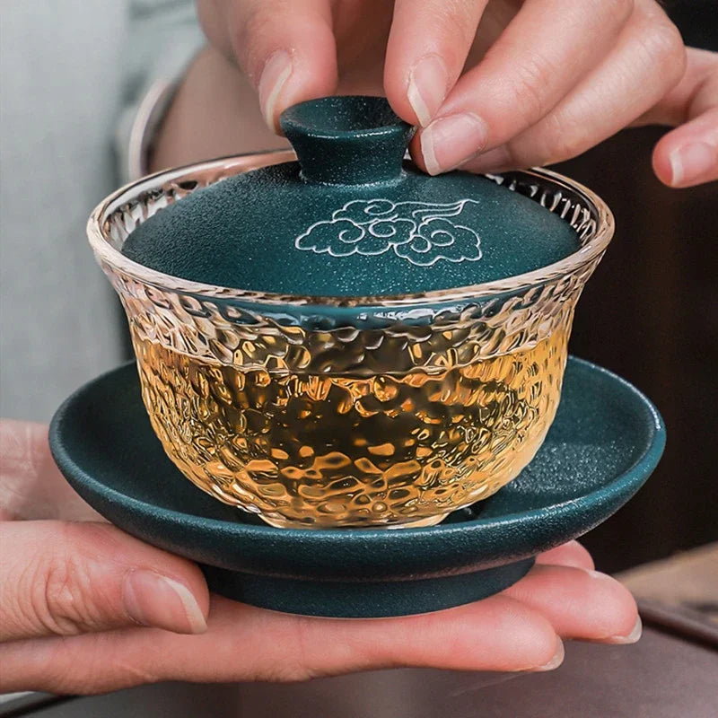 Japanese-style Heat-resistant Glass Gaiwan Ceramic with Cover Teacup Tea Maker Household Transparent Tea Bowl Boutique Tea Set