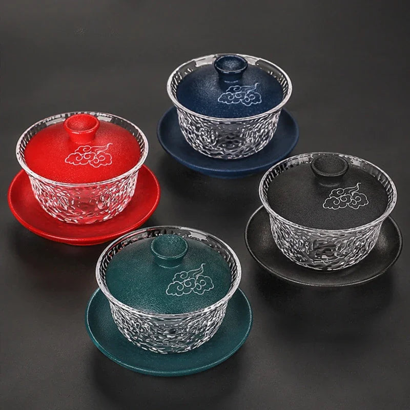 Japanese-style Heat-resistant Glass Gaiwan Ceramic with Cover Teacup Tea Maker Household Transparent Tea Bowl Boutique Tea Set