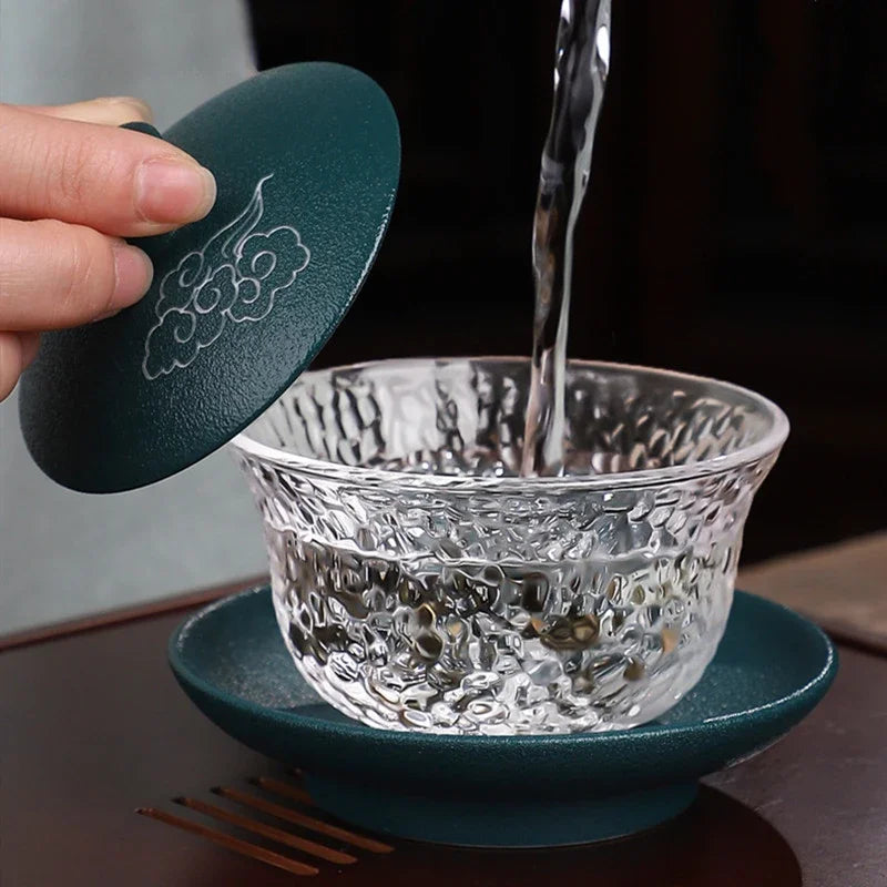 Japanese-style Heat-resistant Glass Gaiwan Ceramic with Cover Teacup Tea Maker Household Transparent Tea Bowl Boutique Tea Set