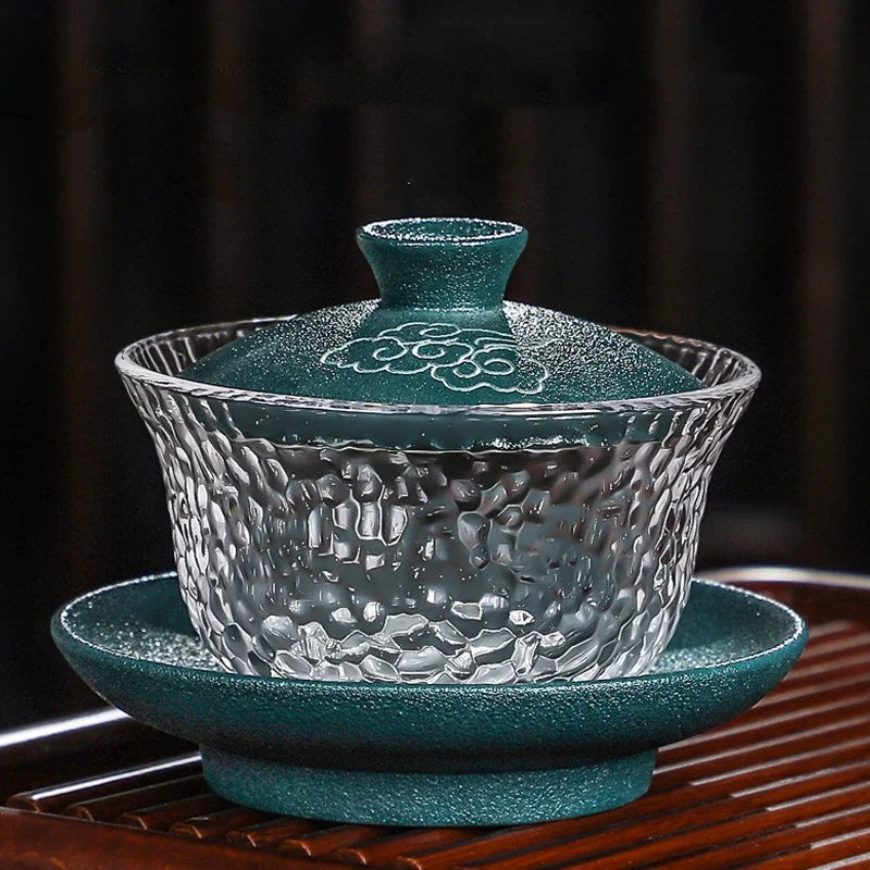 Japanese-style Heat-resistant Glass Gaiwan Ceramic with Cover Teacup Tea Maker Household Transparent Tea Bowl Boutique Tea Set