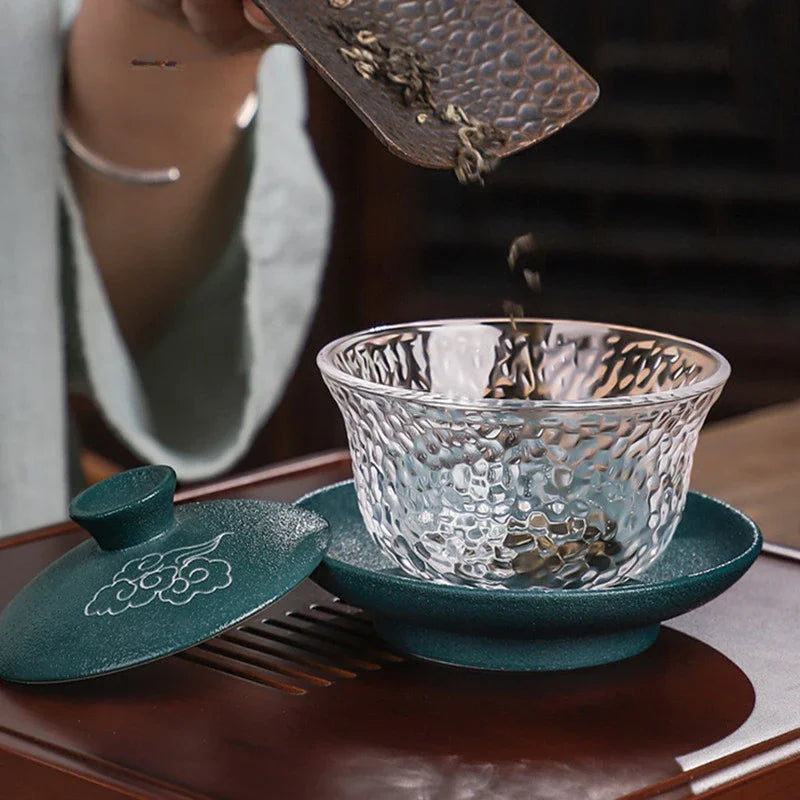 Japanese-style Heat-resistant Glass Gaiwan Ceramic with Cover Teacup Tea Maker Household Transparent Tea Bowl Boutique Tea Set