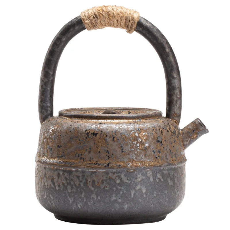 Japanese-style Kiln Changed Retro Stoneware Large-sized Handle Teapot Handmade Pottery Kung Fu Wide-mouth Warm Tea Kettle