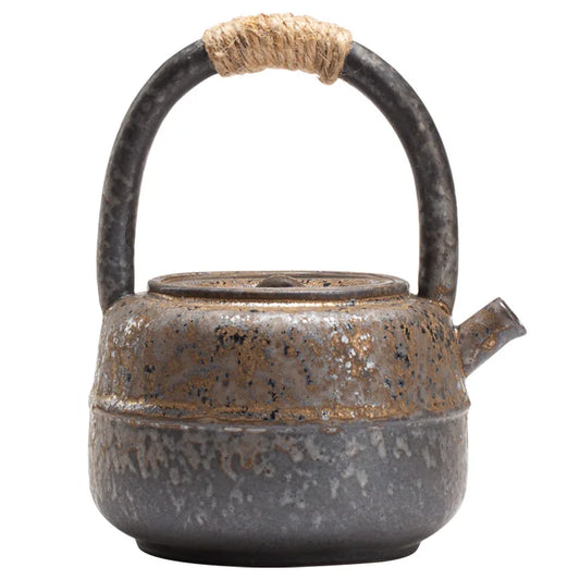 Japanese-style Kiln Changed Retro Stoneware Large-sized Handle Teapot Handmade Pottery Kung Fu Wide-mouth Warm Tea Kettle