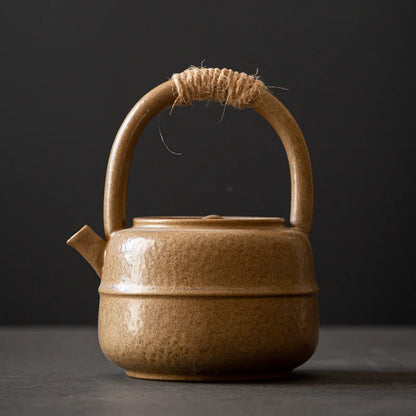 Japanese-style Kiln Changed Retro Stoneware Large-sized Handle Teapot Handmade Pottery Kung Fu Wide-mouth Warm Tea Kettle