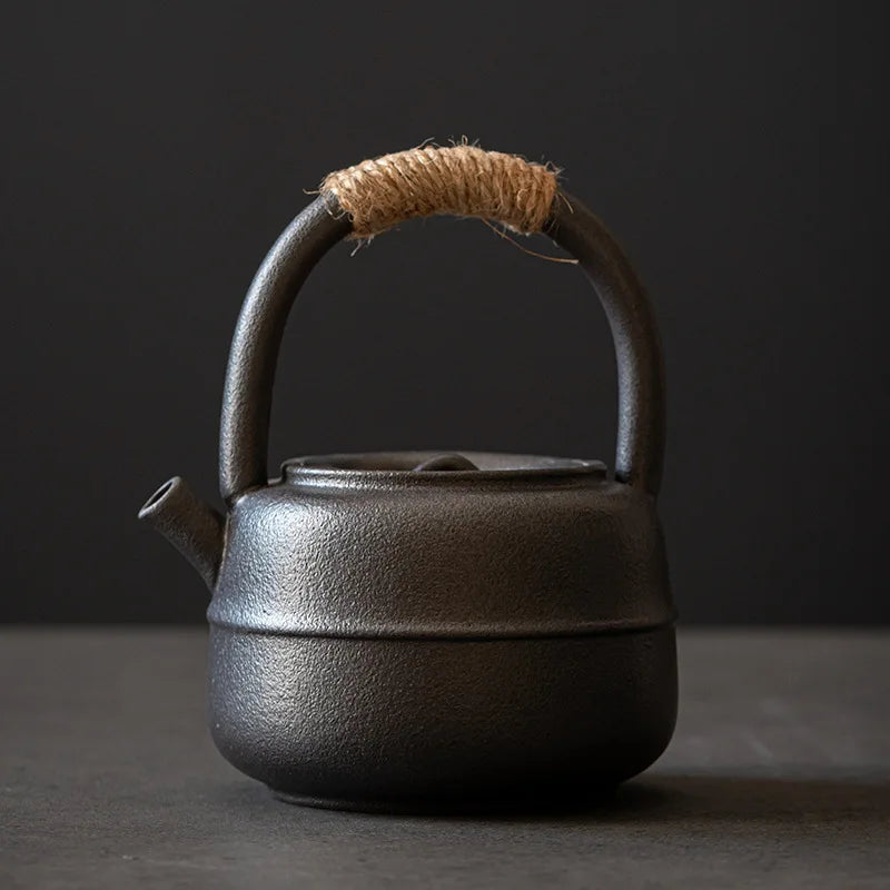 Japanese-style Kiln Changed Retro Stoneware Large-sized Handle Teapot Handmade Pottery Kung Fu Wide-mouth Warm Tea Kettle