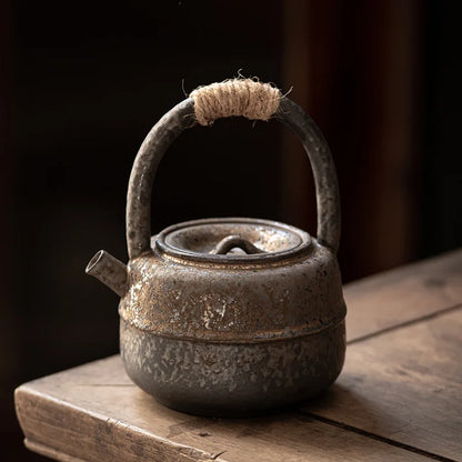 Japanese-style Kiln Changed Retro Stoneware Large-sized Handle Teapot Handmade Pottery Kung Fu Wide-mouth Warm Tea Kettle