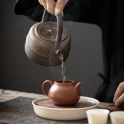 Japanese-style Kiln Changed Retro Stoneware Large-sized Handle Teapot Handmade Pottery Kung Fu Wide-mouth Warm Tea Kettle