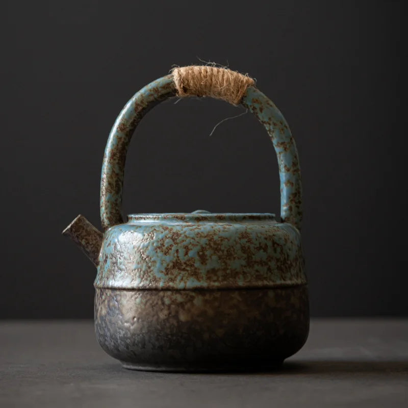 Japanese-style Kiln Changed Retro Stoneware Large-sized Handle Teapot Handmade Pottery Kung Fu Wide-mouth Warm Tea Kettle