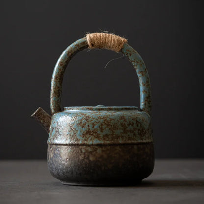 Japanese-style Kiln Changed Retro Stoneware Large-sized Handle Teapot Handmade Pottery Kung Fu Wide-mouth Warm Tea Kettle