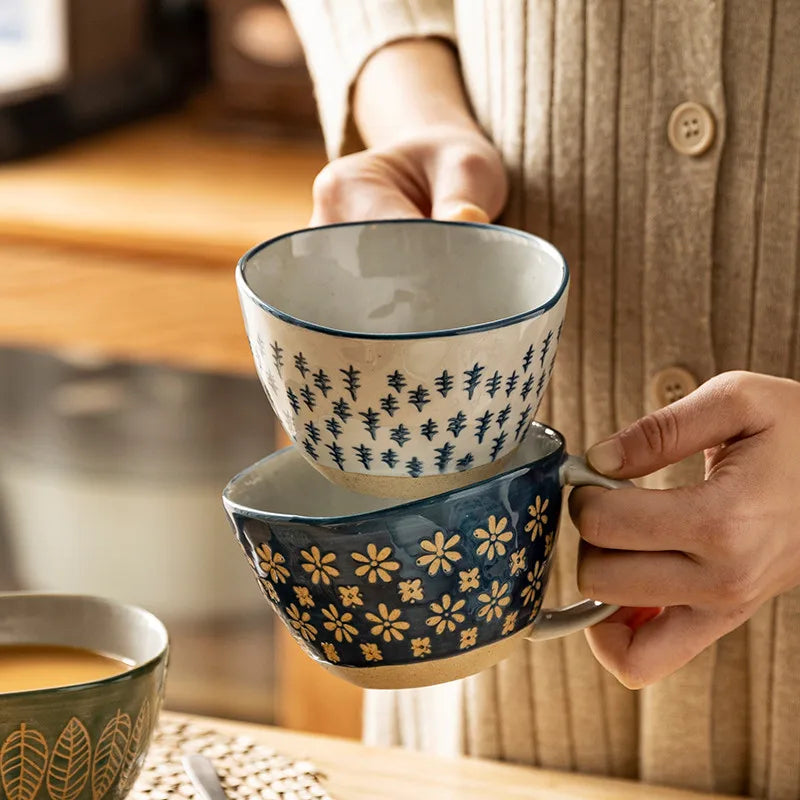 Japanese style ceramic retro coffee mug ceramic milk mug handle office water cup kitchen water tool Valentine's Day gift 310ml