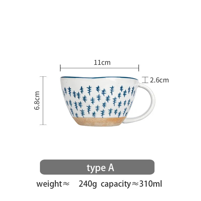 Japanese style ceramic retro coffee mug ceramic milk mug handle office water cup kitchen water tool Valentine's Day gift 310ml