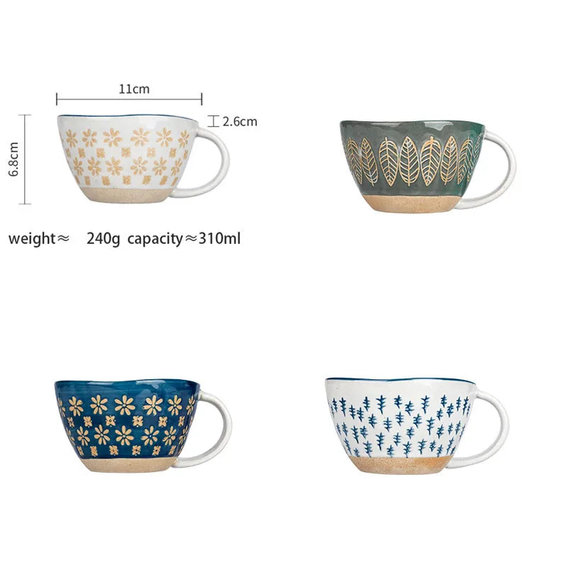 Japanese style ceramic retro coffee mug ceramic milk mug handle office water cup kitchen water tool Valentine's Day gift 310ml