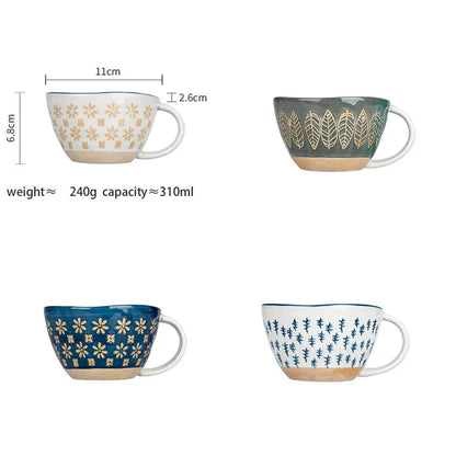 Japanese style ceramic retro coffee mug ceramic milk mug handle office water cup kitchen water tool Valentine's Day gift 310ml