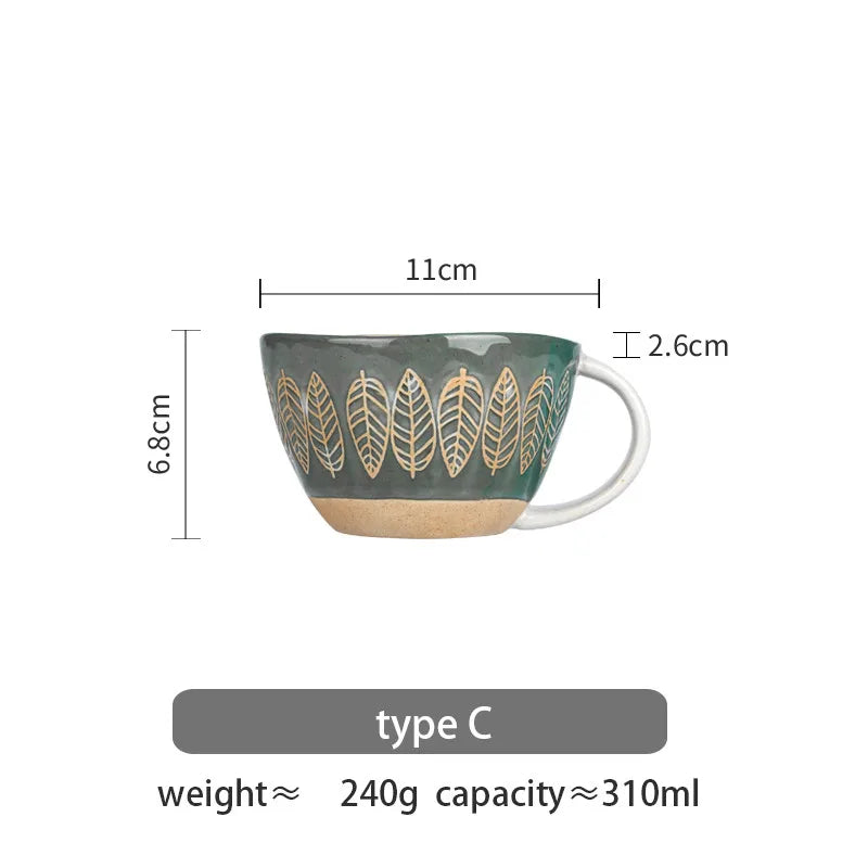 Japanese style ceramic retro coffee mug ceramic milk mug handle office water cup kitchen water tool Valentine's Day gift 310ml