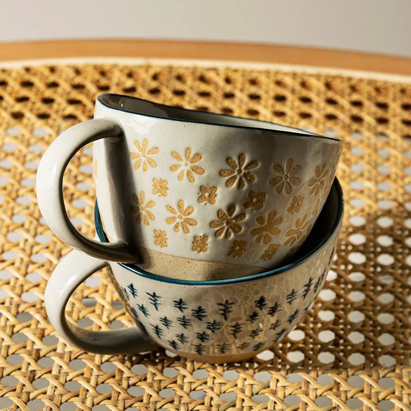 Japanese style ceramic retro coffee mug ceramic milk mug handle office water cup kitchen water tool Valentine's Day gift 310ml