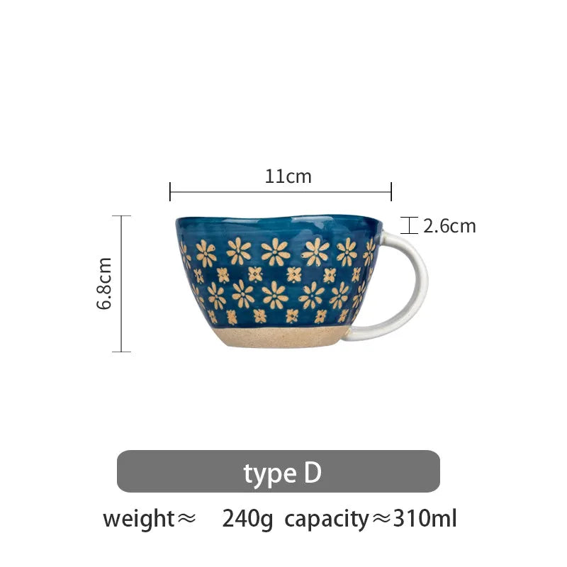 Japanese style ceramic retro coffee mug ceramic milk mug handle office water cup kitchen water tool Valentine's Day gift 310ml