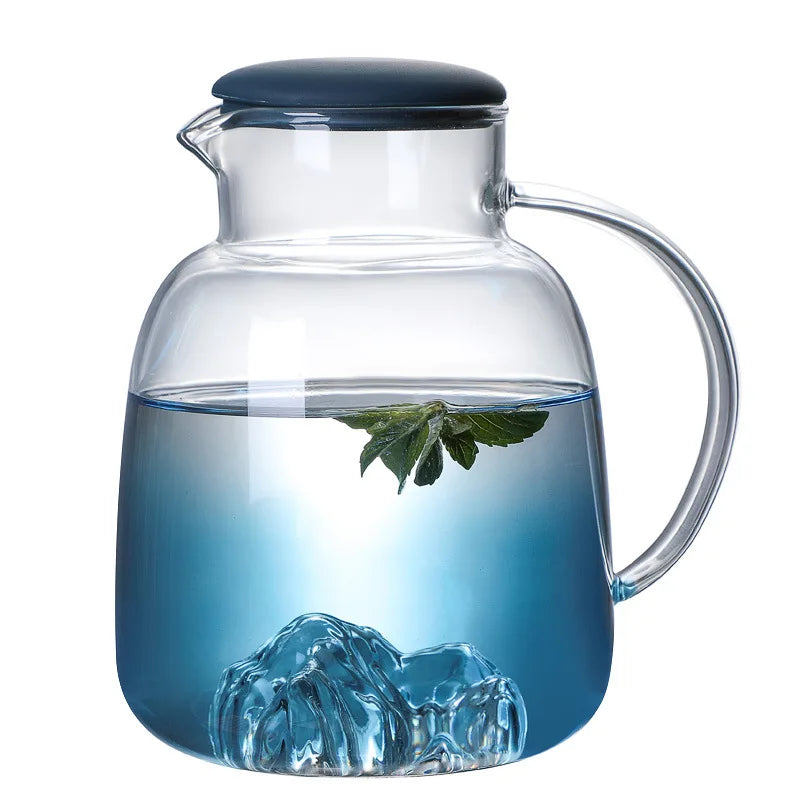 Japanese-style glass cold kettle,Large capacity can be heated Thickened glass creative view mountain pot Home tea set kettle