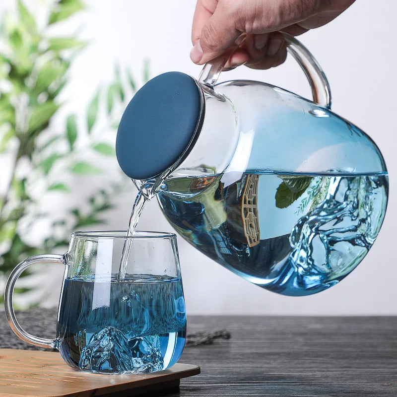 Japanese-style glass cold kettle,Large capacity can be heated Thickened glass creative view mountain pot Home tea set kettle