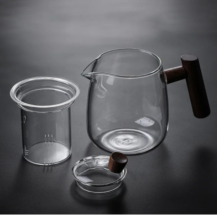 Japanese style glass teapot  High temperature resistance  built-in filter kung fu tea set suit- Clear-Smoke grey thickened glass
