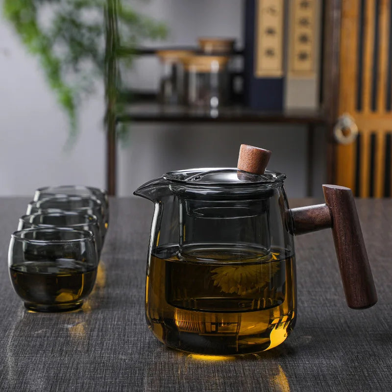 Japanese style glass teapot  High temperature resistance  built-in filter kung fu tea set suit- Clear-Smoke grey thickened glass