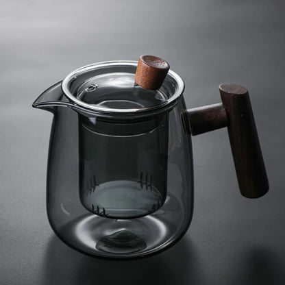 Japanese style glass teapot  High temperature resistance  built-in filter kung fu tea set suit- Clear-Smoke grey thickened glass