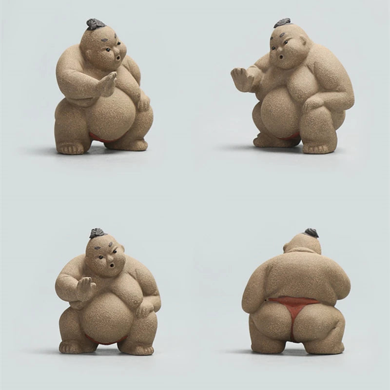 Japanese style sumo wrestling figurine real yixing zisha duan clay statue creative crude pottery tea pet home table decoration