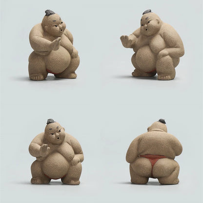 Japanese style sumo wrestling figurine real yixing zisha duan clay statue creative crude pottery tea pet home table decoration