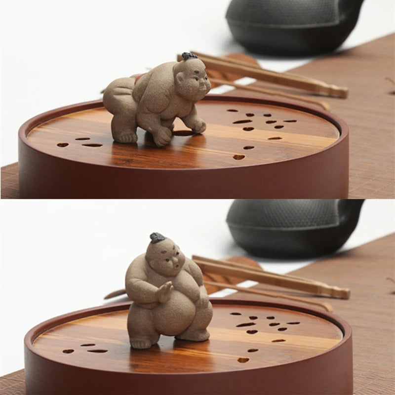 Japanese style sumo wrestling figurine real yixing zisha duan clay statue creative crude pottery tea pet home table decoration